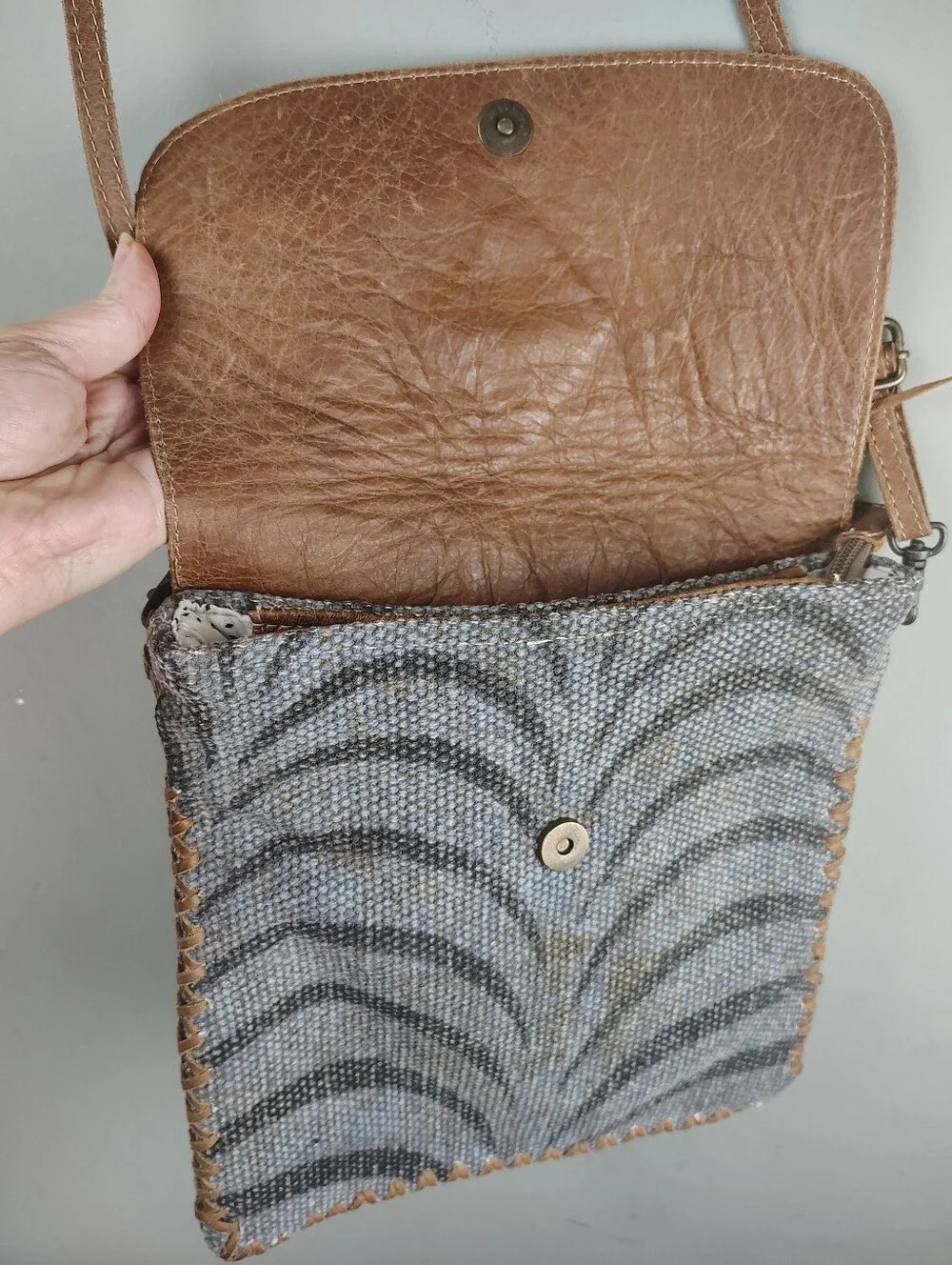 Myra Feelgood Factor Leather Woven Zebra Print Western Crossbody Bag